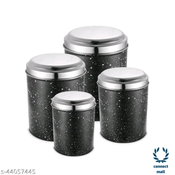 Graceful Jars & Containers - LXHXW: 13.5X 16.5 X 13.5, BLACK & White Marble Finish With Mirror Polish S.Steel Lids , Stainlees Steel, Pack of: 4 piece